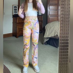 Zara straight leg jeans with abstract swirls